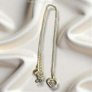 Vintage Christian Dior Heart CD Logo Gold Pendant Necklace